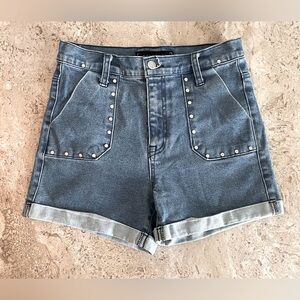 WASHBORN Studded Denim Front Pocket Shorts